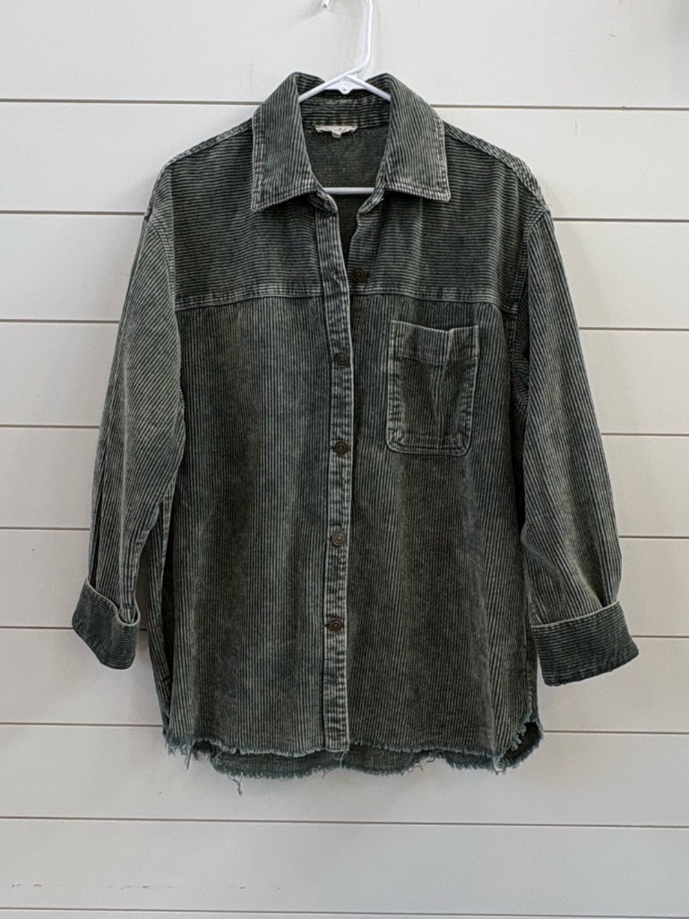 LA MIEL Washed Olive Green Corduroy Shacket